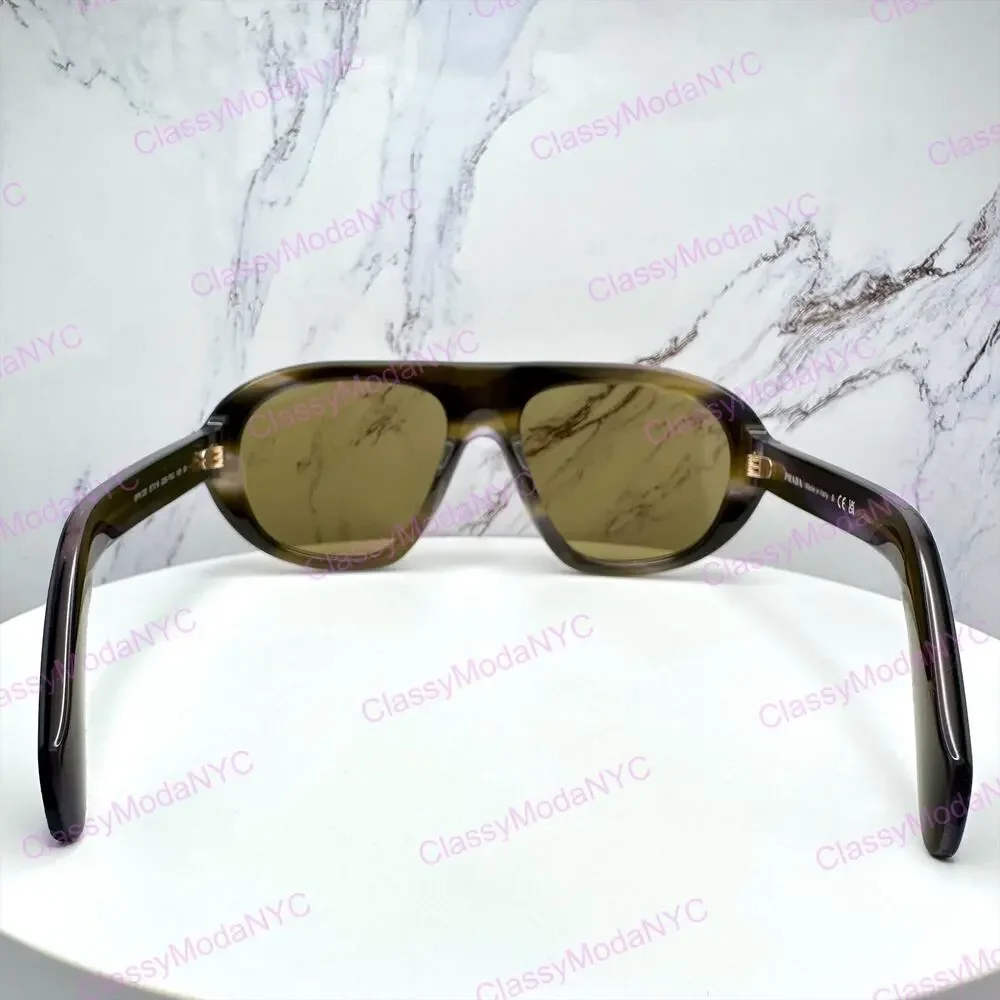 New PRADA Sunglasses Brown Striped Laguna Aviator Shield Mask New